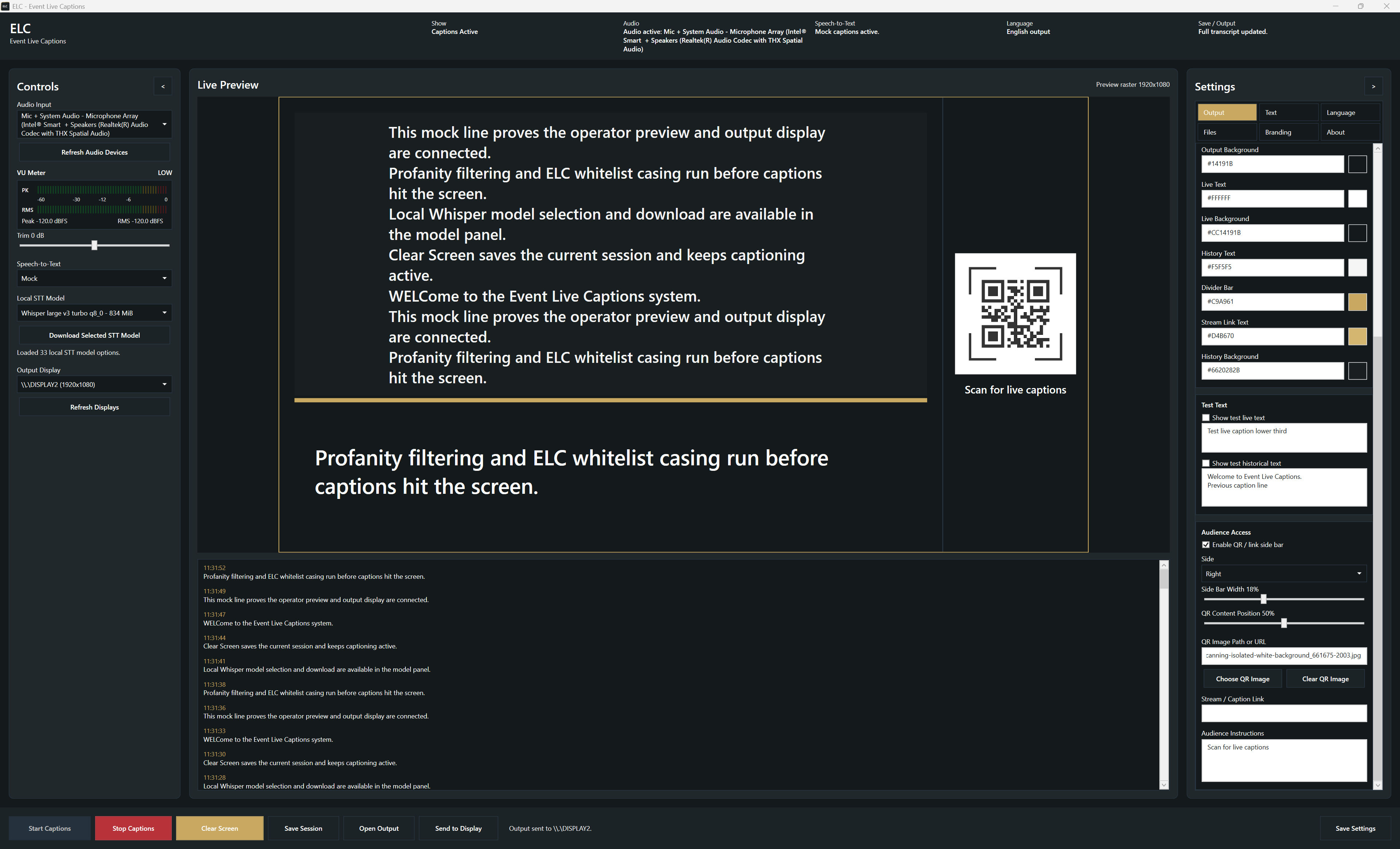Event Live Captions Complete Operator Control Panel Interface