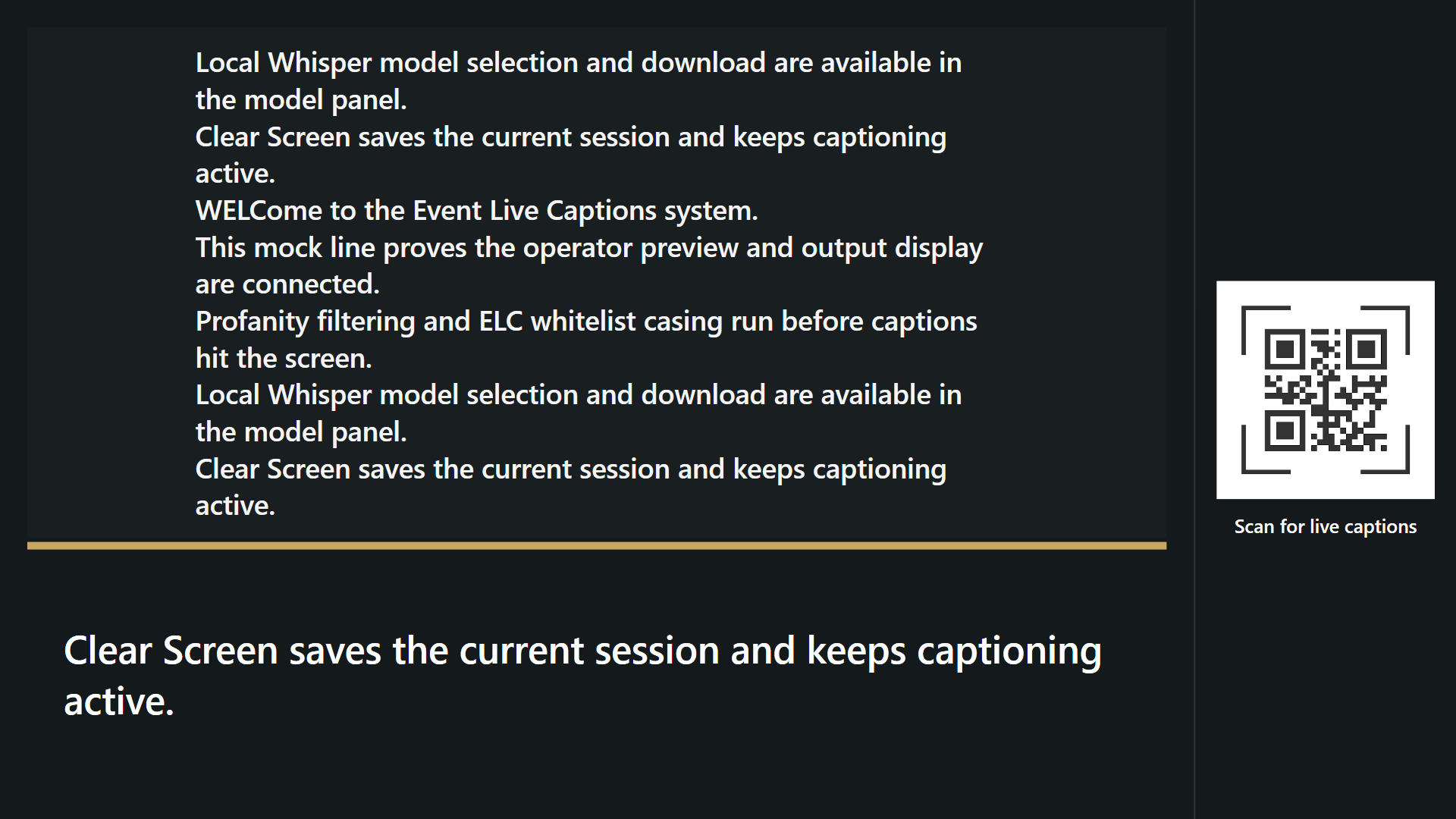 Event Live Captions Clean Audience View Screen Output Layout